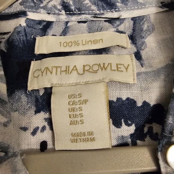 Cynthia Rowley Coastal Linen Blue White Natural Buttom Casual Top Small - Picture 4 of 5